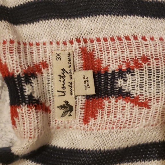 Unity sleeveless cardigan. Red white blue long open front - Picture 3 of 6